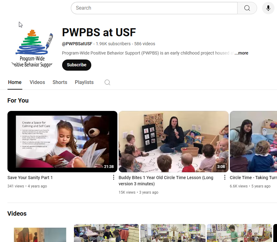 Screenshot of PWPBS Youtube home page